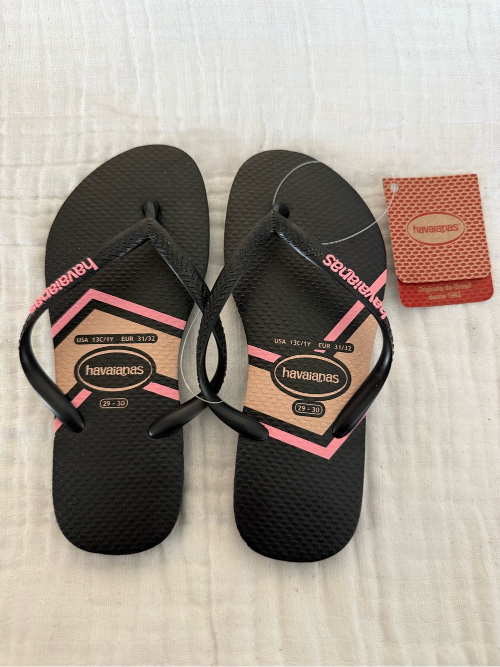 NWT Havaianas Slim Print Zig Zag Flip Flops Kids 13C/1Y EU 31/32